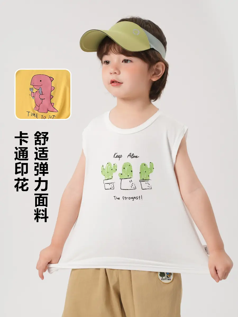 Boys' Sleeveless T-Shirt Light Blue Cartoon Print - Image 6