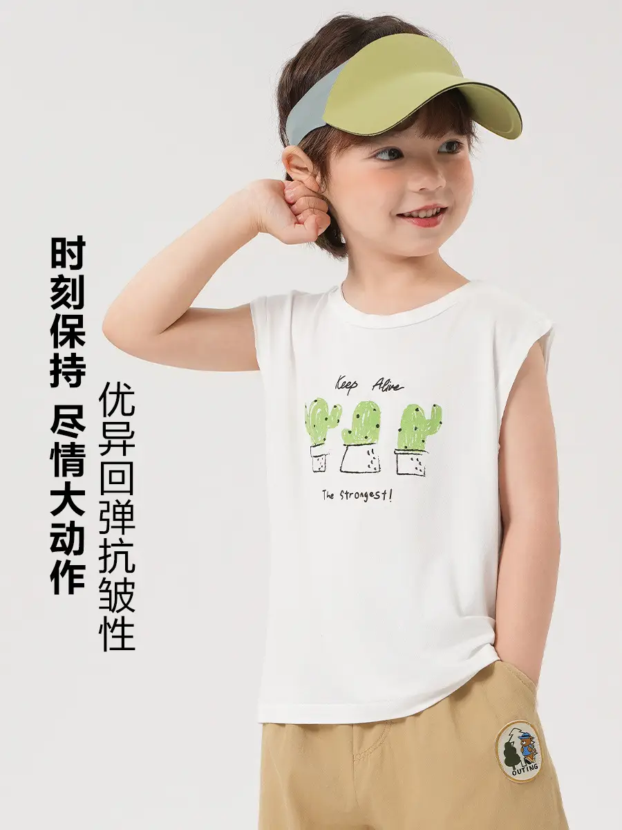 Boys' Sleeveless T-Shirt Light Blue Cartoon Print - Image 7