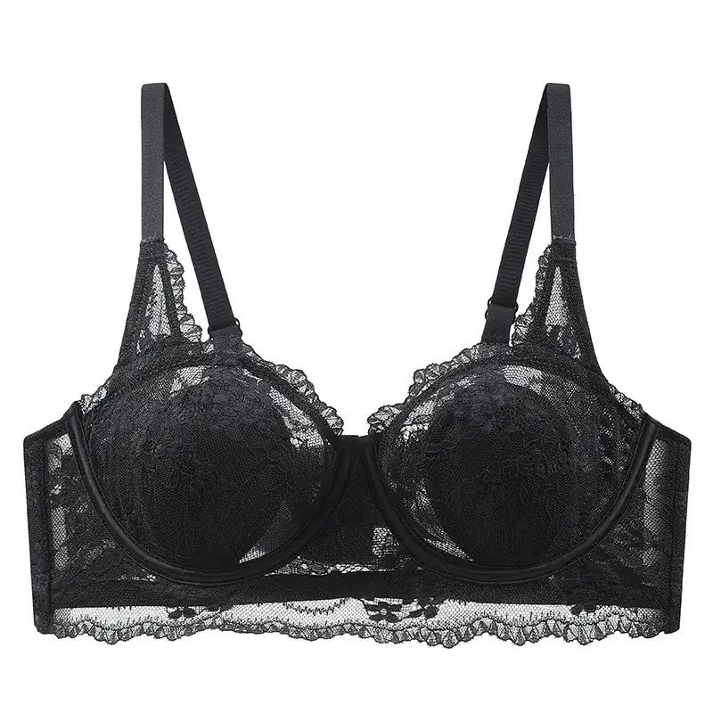 Black Lace Underwear Women Warm Half Cup Steel Ring Back - Image 3