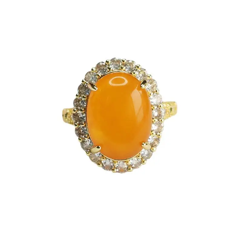 Guan Yu Natural Amber Ring Full of Honey Old Beeswax Finger Ring Light Luxury - Image 6