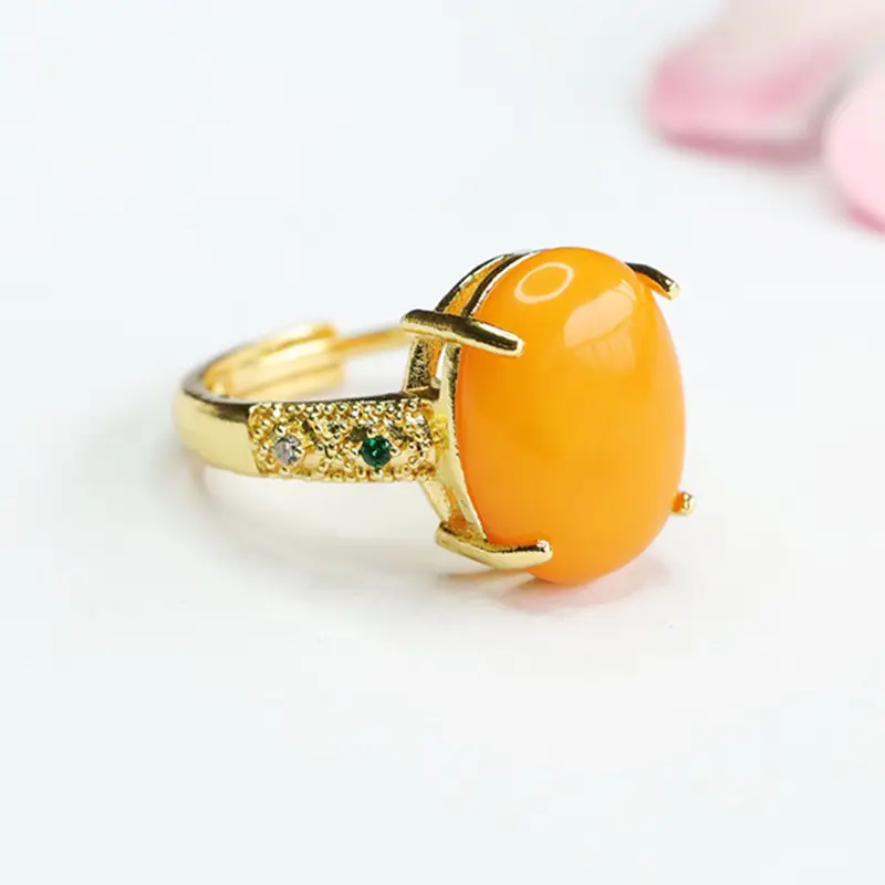 Guan Yu Natural Amber Ring Full Honey Old Beeswax - Image 3