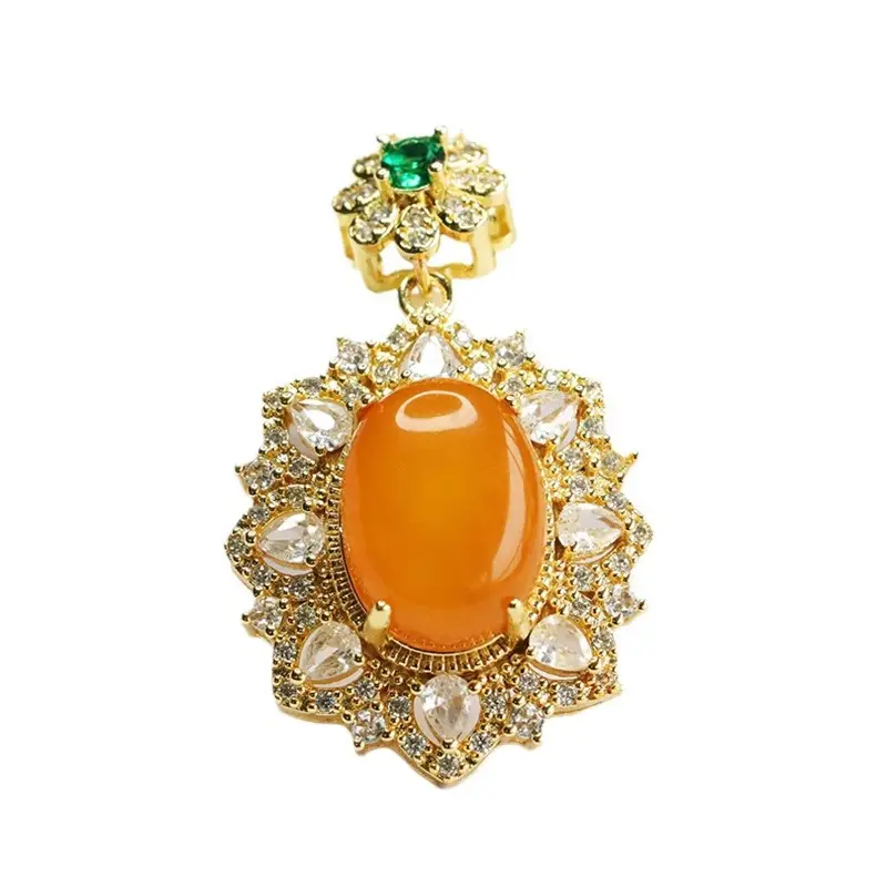 Natural Amber Pendant Necklace with Honey Wax Design