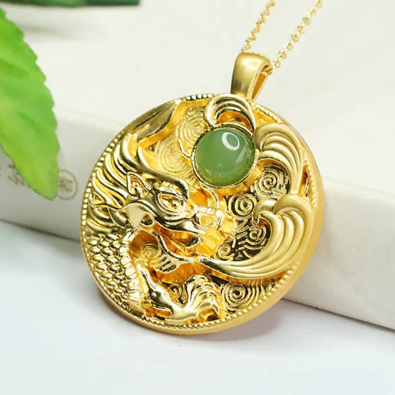 Dragon Etched Jade Pendant Necklace for Women - Image 2