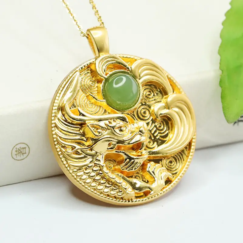 Dragon Etched Jade Pendant Necklace for Women - Image 3