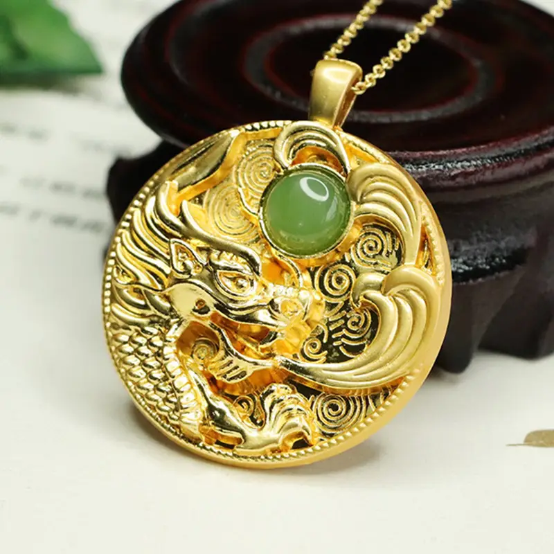 Dragon Etched Jade Pendant Necklace for Women — feature 8
