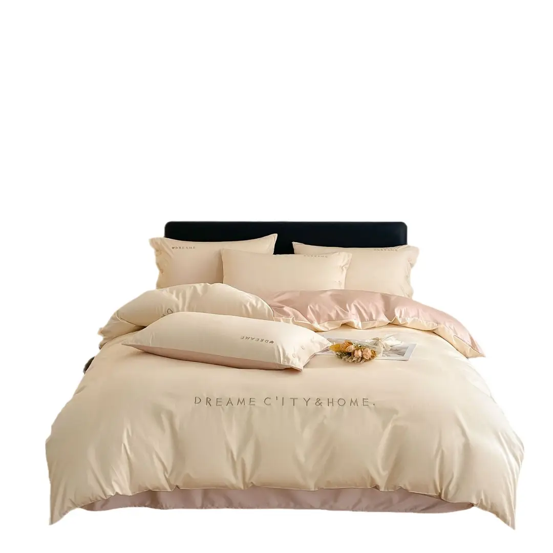 Luxury 60S Long-Staple Cotton Bedding Four-Piece Set, Pure Cotton Embroidered Style, Bed Sheet, Duvet Cover, Fitted Sheet, Nantong Home Textiles