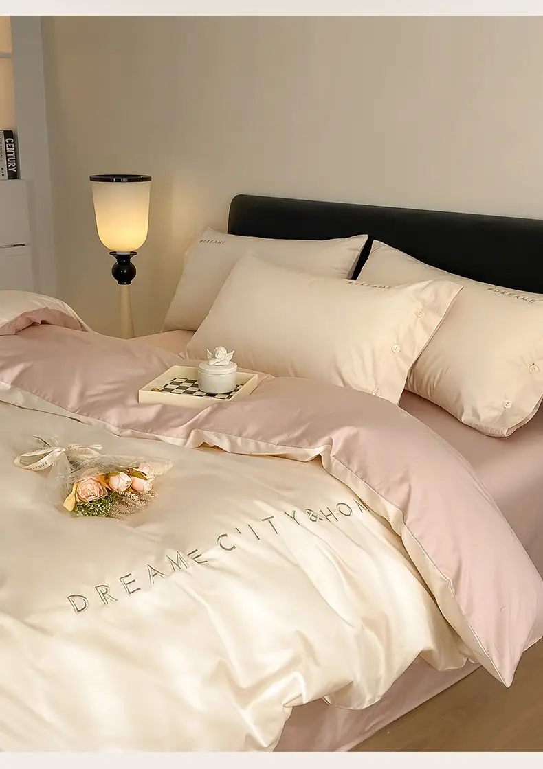Luxury 60S Long-Staple Cotton Bedding Four-Piece Set, Pure Cotton Embroidered Style, Bed Sheet, Duvet Cover, Fitted Sheet, Nantong Home Textiles — feature 3