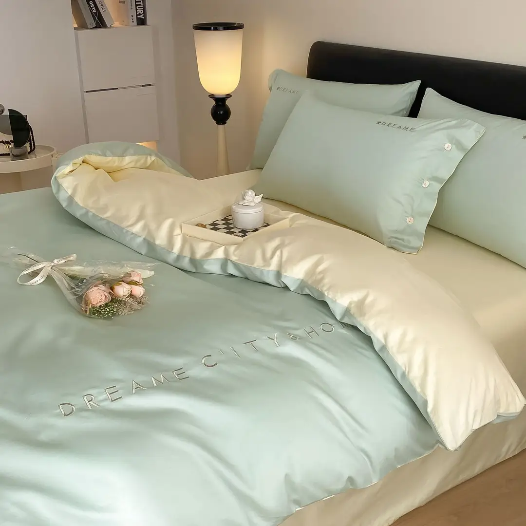 Luxury 60S Long-Staple Cotton Bedding Four-Piece Set, Pure Cotton Embroidered Style, Bed Sheet, Duvet Cover, Fitted Sheet, Nantong Home Textiles