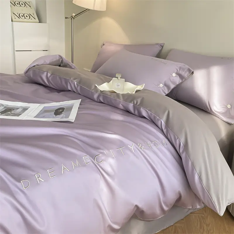 Luxury 60S Long-Staple Cotton Bedding Four-Piece Set, Pure Cotton Embroidered Style, Bed Sheet, Duvet Cover, Fitted Sheet, Nantong Home Textiles