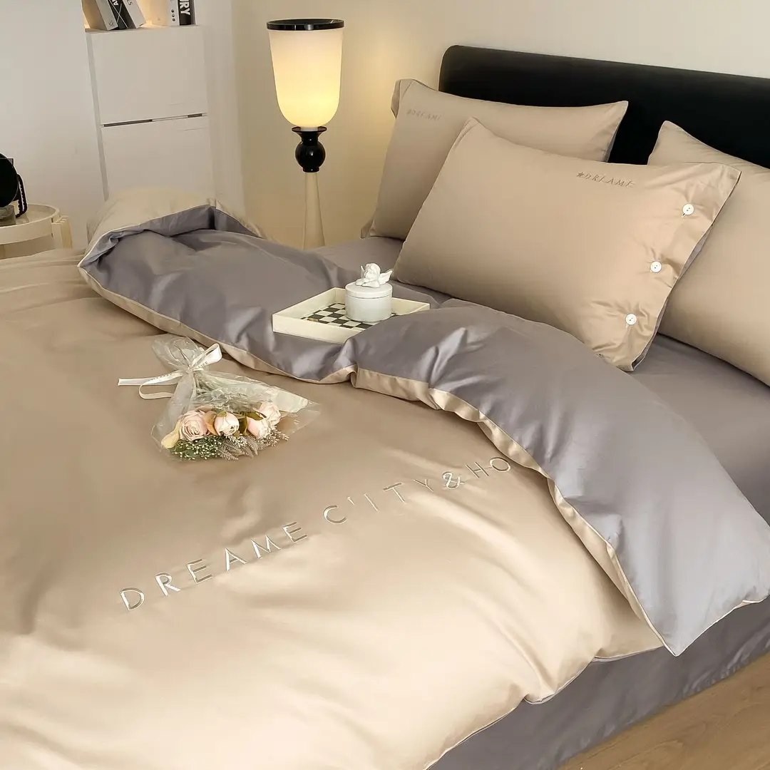 Luxury 60S Long-Staple Cotton Bedding Four-Piece Set, Pure Cotton Embroidered Style, Bed Sheet, Duvet Cover, Fitted Sheet, Nantong Home Textiles