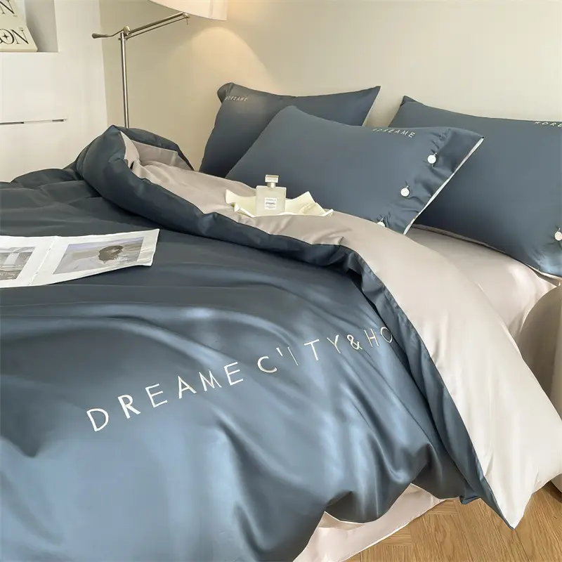 Luxury 60S Long-Staple Cotton Bedding Four-Piece Set, Pure Cotton Embroidered Style, Bed Sheet, Duvet Cover, Fitted Sheet, Nantong Home Textiles