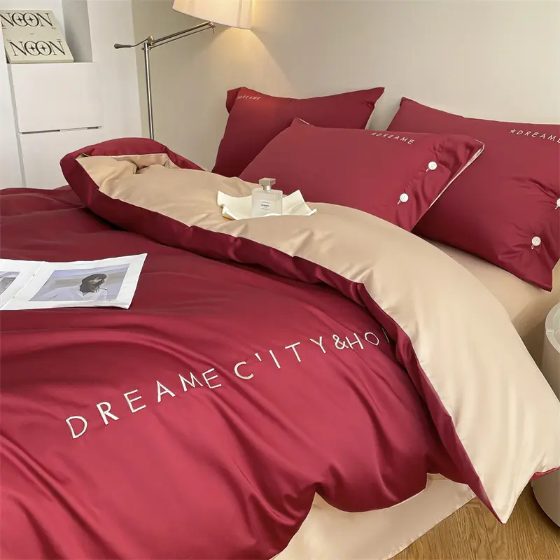 Luxury 60S Long-Staple Cotton Bedding Four-Piece Set, Pure Cotton Embroidered Style, Bed Sheet, Duvet Cover, Fitted Sheet, Nantong Home Textiles