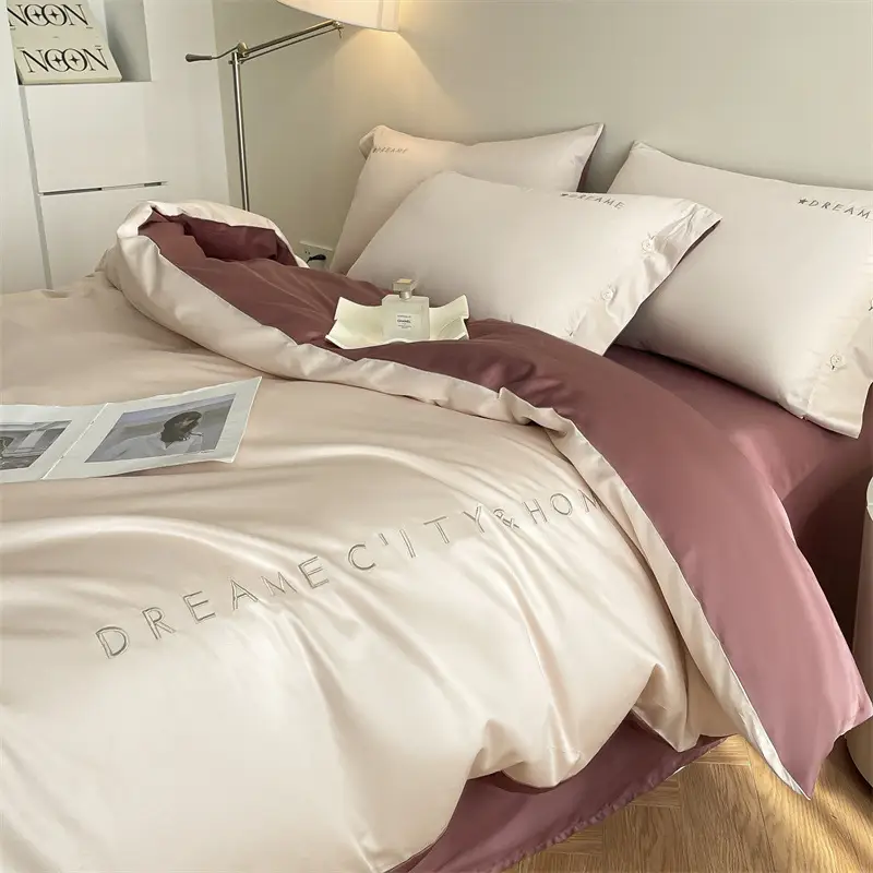Luxury 60S Long-Staple Cotton Bedding Four-Piece Set, Pure Cotton Embroidered Style, Bed Sheet, Duvet Cover, Fitted Sheet, Nantong Home Textiles