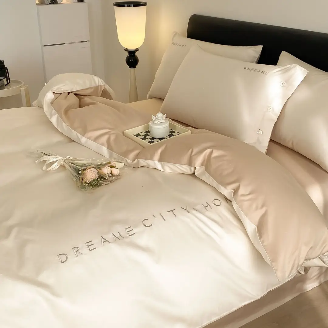 Luxury 60S Long-Staple Cotton Bedding Four-Piece Set, Pure Cotton Embroidered Style, Bed Sheet, Duvet Cover, Fitted Sheet, Nantong Home Textiles