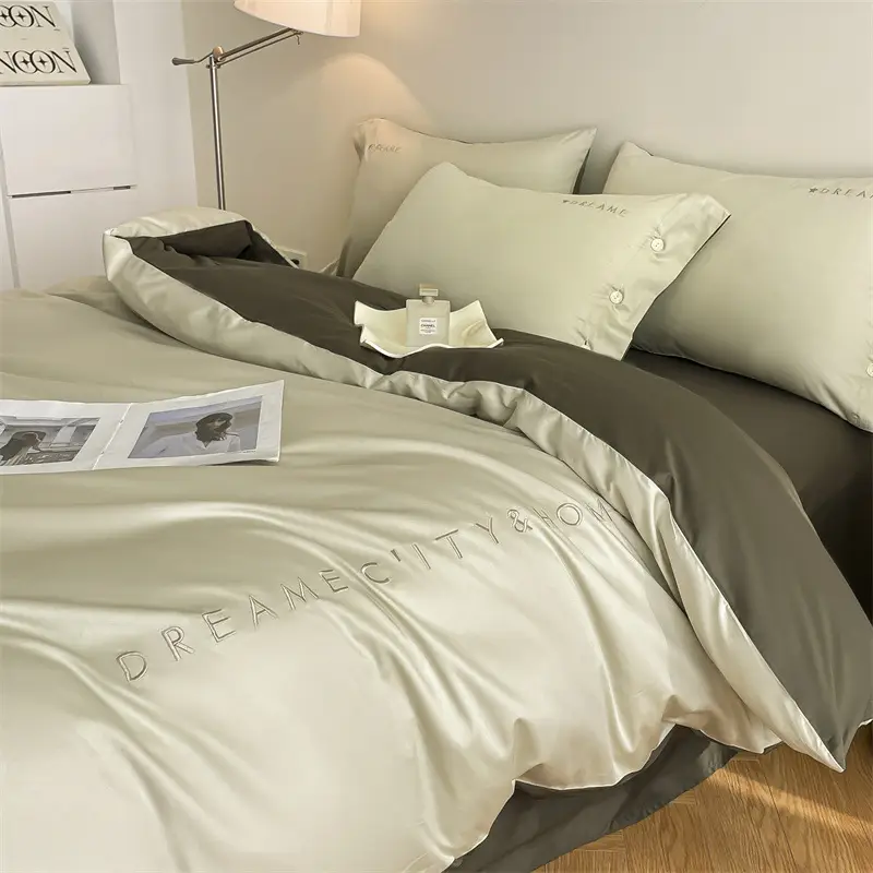 Luxury 60S Long-Staple Cotton Bedding Four-Piece Set, Pure Cotton Embroidered Style, Bed Sheet, Duvet Cover, Fitted Sheet, Nantong Home Textiles