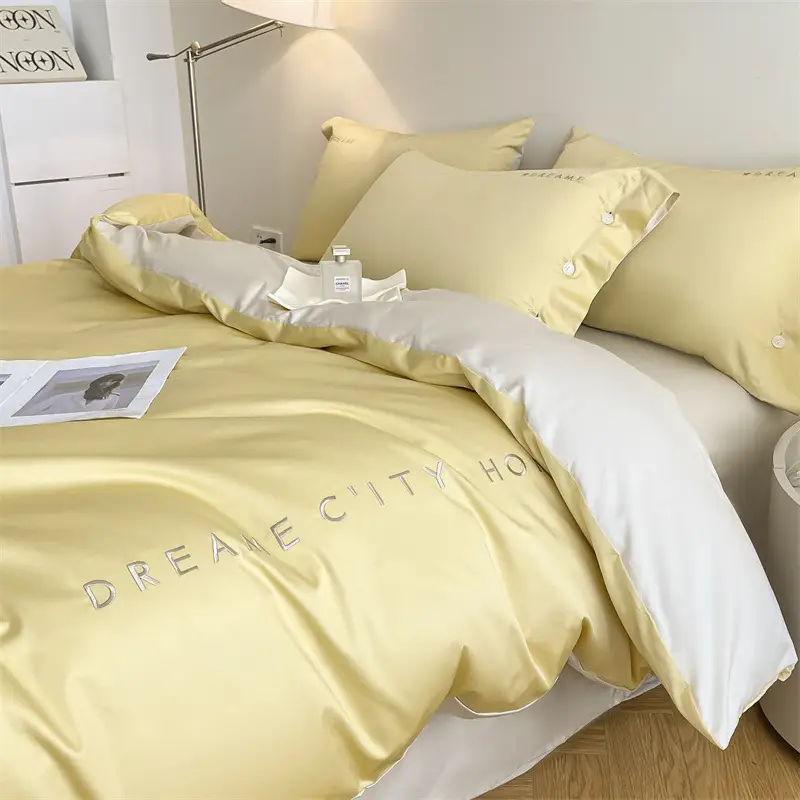 Luxury 60S Long-Staple Cotton Bedding Four-Piece Set, Pure Cotton Embroidered Style, Bed Sheet, Duvet Cover, Fitted Sheet, Nantong Home Textiles