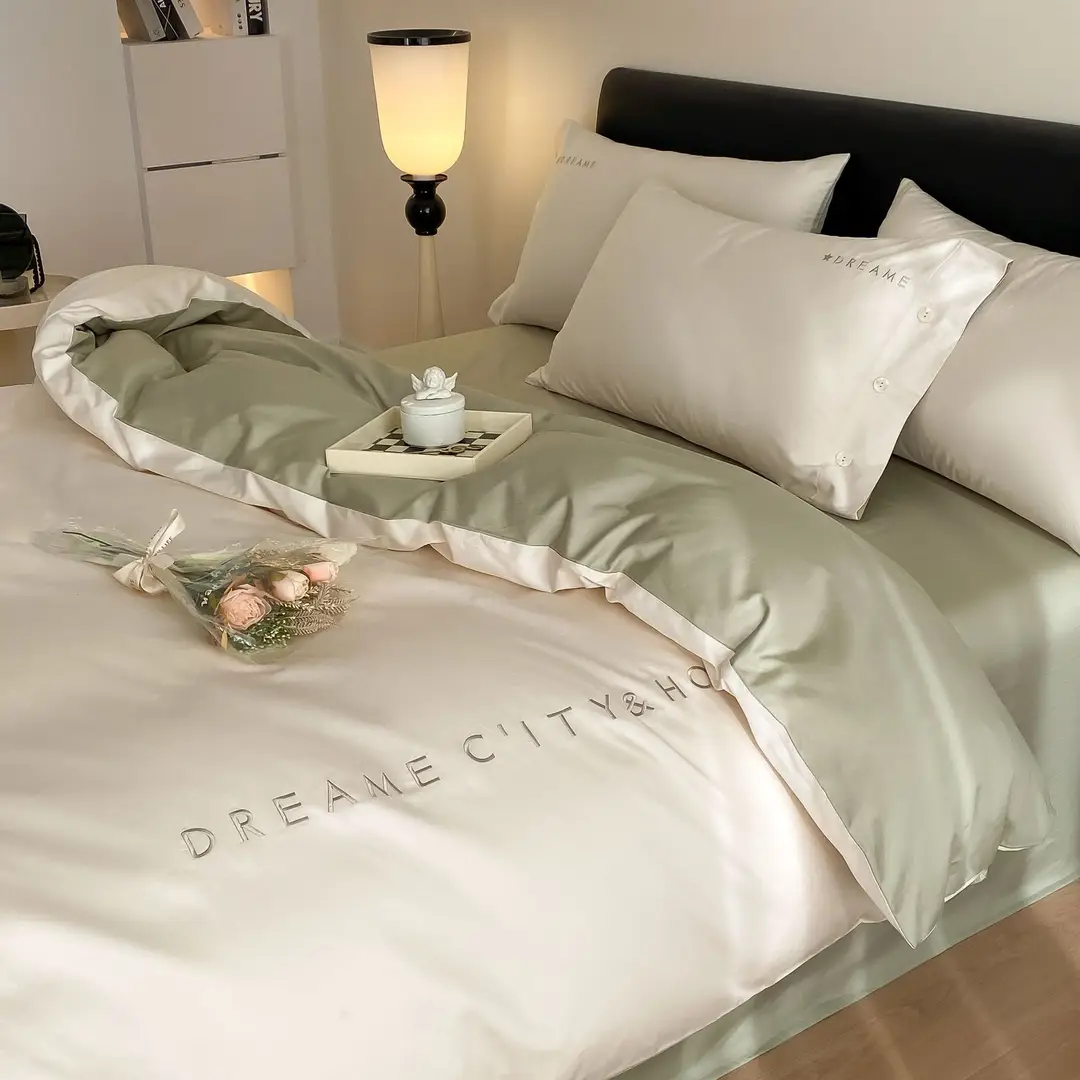 Luxury 60S Long-Staple Cotton Bedding Four-Piece Set, Pure Cotton Embroidered Style, Bed Sheet, Duvet Cover, Fitted Sheet, Nantong Home Textiles