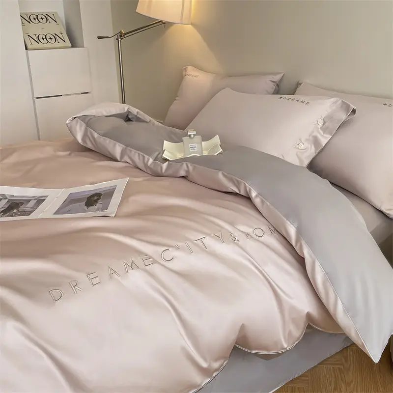 Luxury 60S Long-Staple Cotton Bedding Four-Piece Set, Pure Cotton Embroidered Style, Bed Sheet, Duvet Cover, Fitted Sheet, Nantong Home Textiles