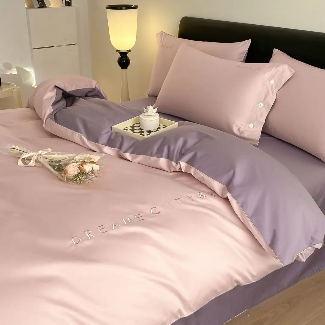 Luxury 60S Long-Staple Cotton Bedding Four-Piece Set, Pure Cotton Embroidered Style, Bed Sheet, Duvet Cover, Fitted Sheet, Nantong Home Textiles