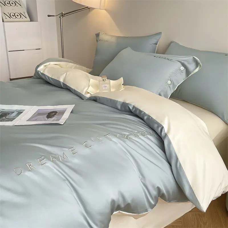 Luxury 60S Long-Staple Cotton Bedding Four-Piece Set, Pure Cotton Embroidered Style, Bed Sheet, Duvet Cover, Fitted Sheet, Nantong Home Textiles