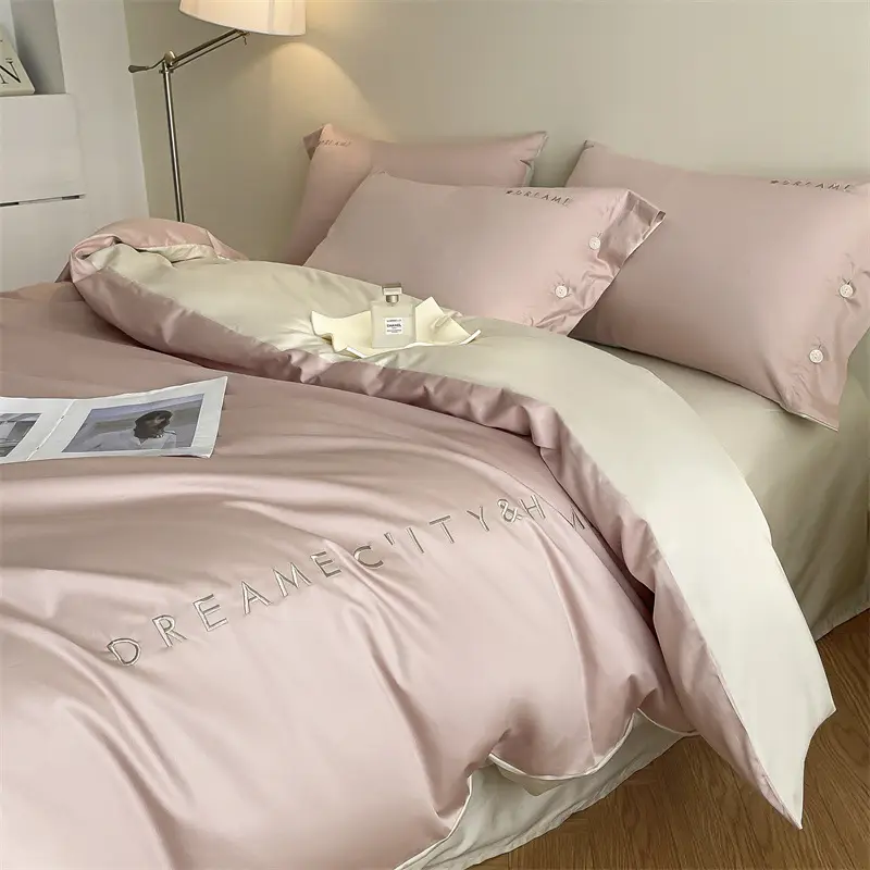 Luxury 60S Long-Staple Cotton Bedding Four-Piece Set, Pure Cotton Embroidered Style, Bed Sheet, Duvet Cover, Fitted Sheet, Nantong Home Textiles