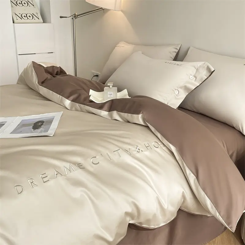 Luxury 60S Long-Staple Cotton Bedding Four-Piece Set, Pure Cotton Embroidered Style, Bed Sheet, Duvet Cover, Fitted Sheet, Nantong Home Textiles