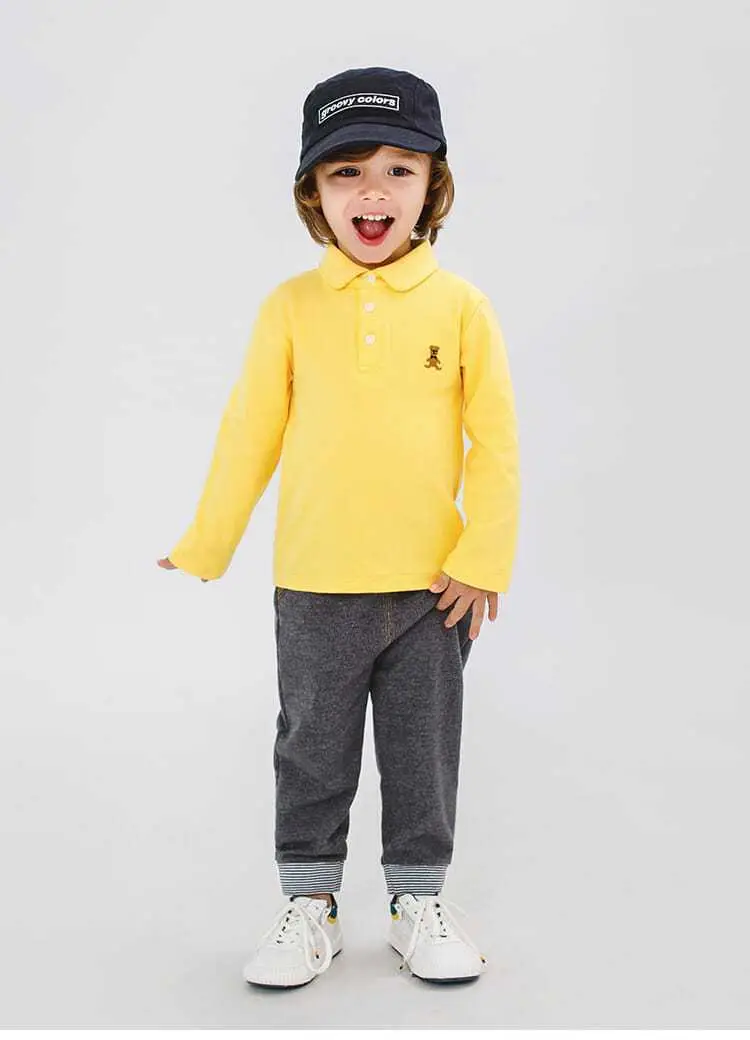 Boys' White Polo Shirt Long Sleeve Spring Autumn Kids — feature 26