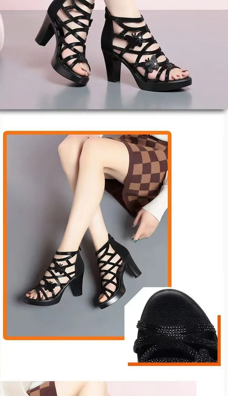 Roman Sandals High Heels Women's Summer New Fashion Butterfly Hollow Sandals Women's Fishmouth Shoes Elegant Moms Shoes — feature 6