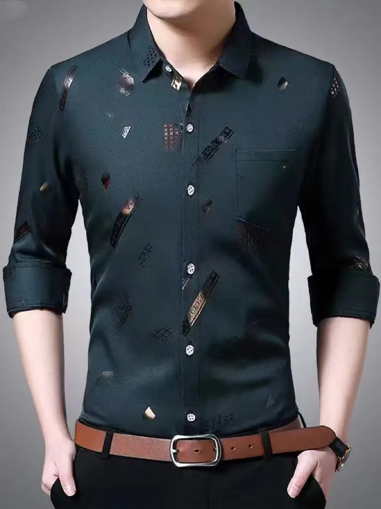Men's Printed Long Sleeve Shirt Purple Slim Fit