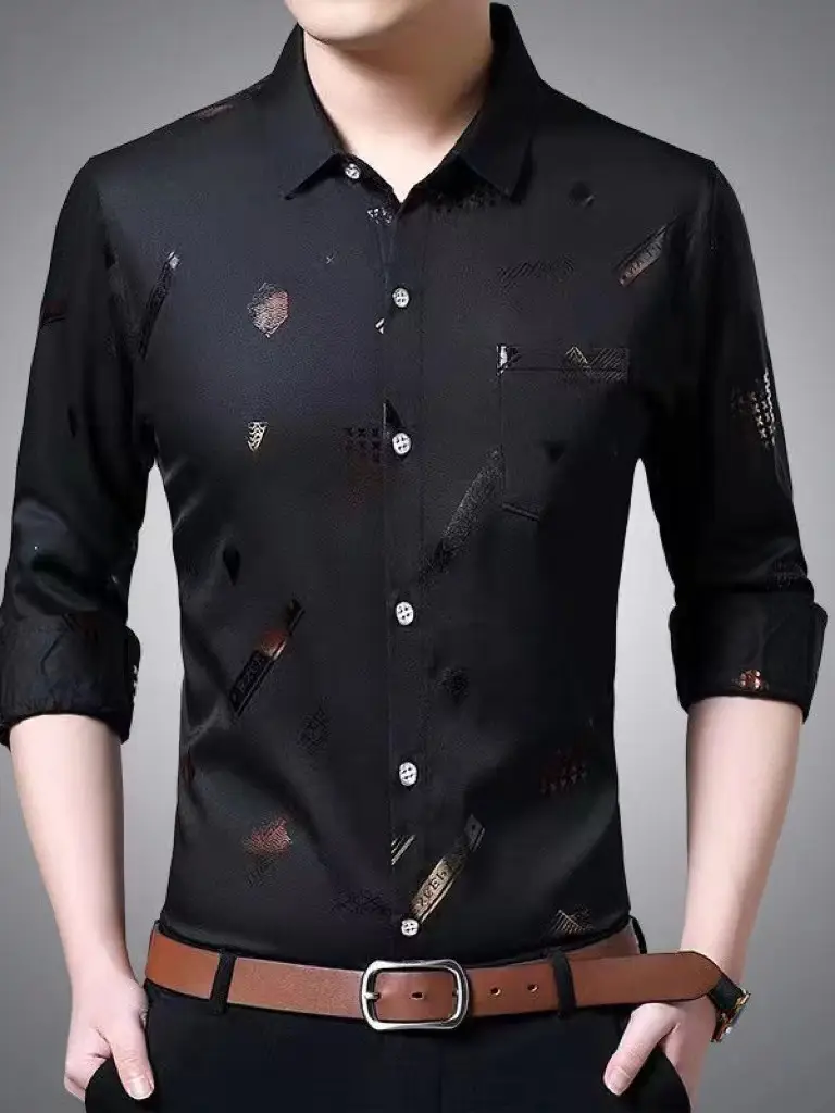Men's Printed Long Sleeve Shirt Purple Slim Fit