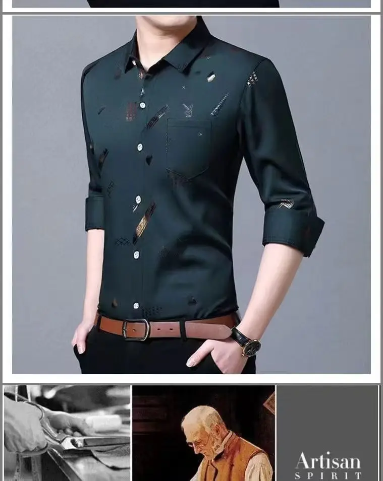 Men's Printed Long Sleeve Shirt Purple Slim Fit — feature 13