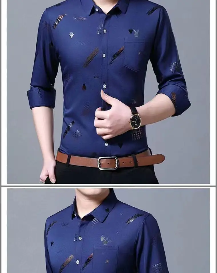 Men's Printed Long Sleeve Shirt Purple Slim Fit — feature 7