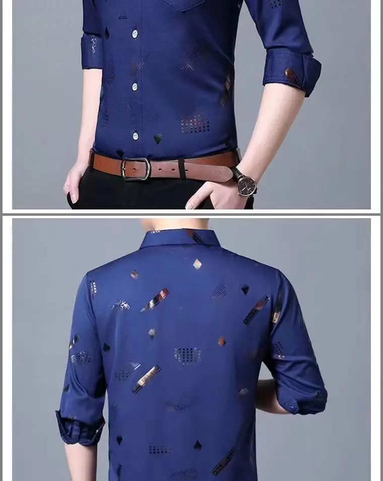 Men's Printed Long Sleeve Shirt Purple Slim Fit — feature 8