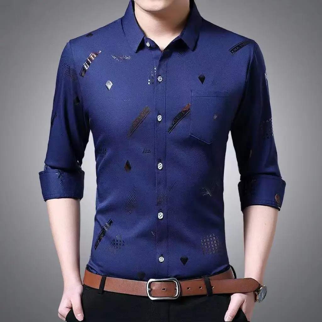 Men's Printed Long Sleeve Shirt Purple Slim Fit