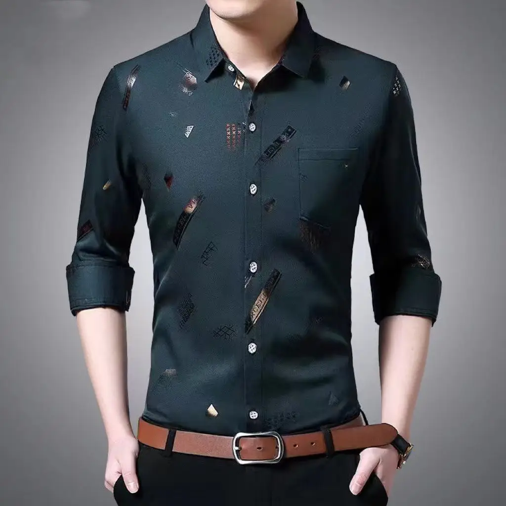 Men's Printed Long Sleeve Shirt Purple Slim Fit
