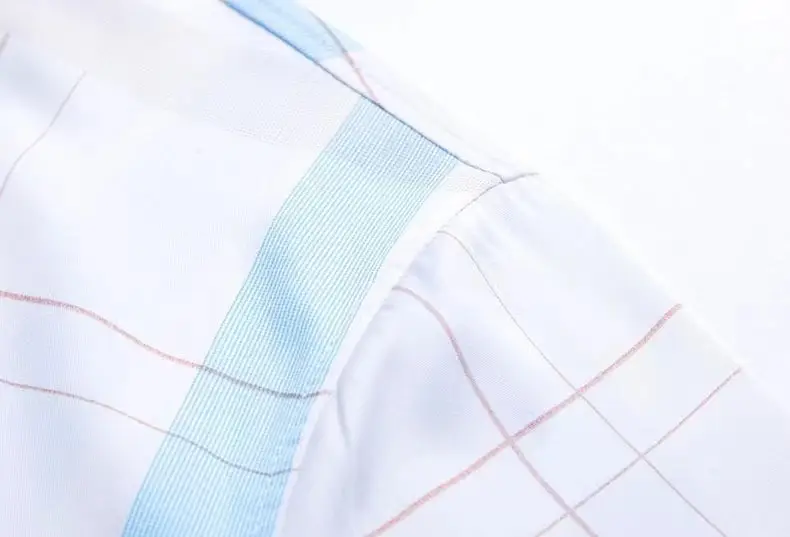 Men Plaid Short Sleeve Shirt Blue Light Lapel — feature 11
