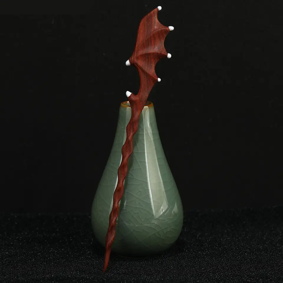 New Red Sandalwood Dragon Wings Hairpin Antique Creative Wooden Hairpin — feature 4