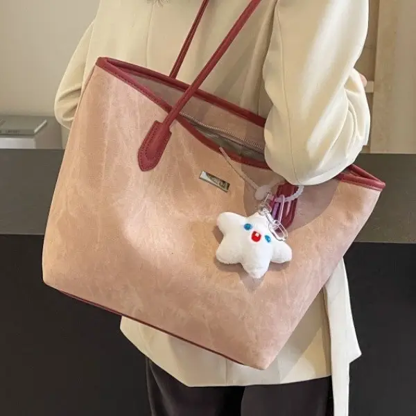 Women's Cross-Border Tan Shoulder Bag with Cute Charm