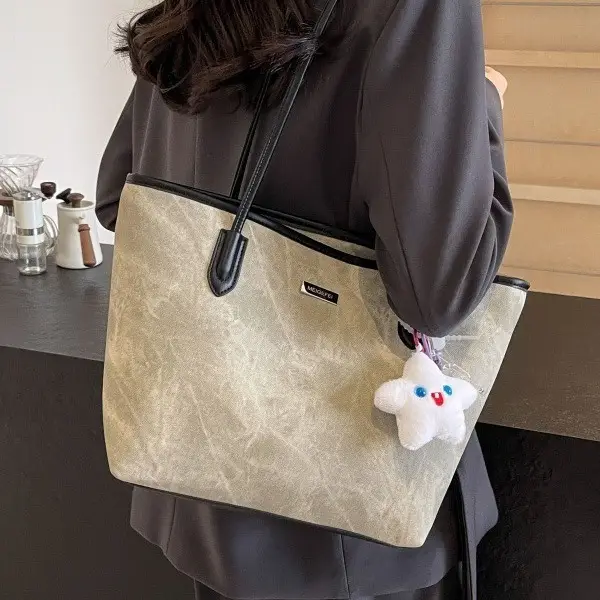 Women's Cross-Border Tan Shoulder Bag with Cute Charm