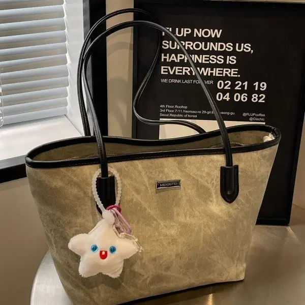 Women's Cross-Border Tan Shoulder Bag with Cute Charm