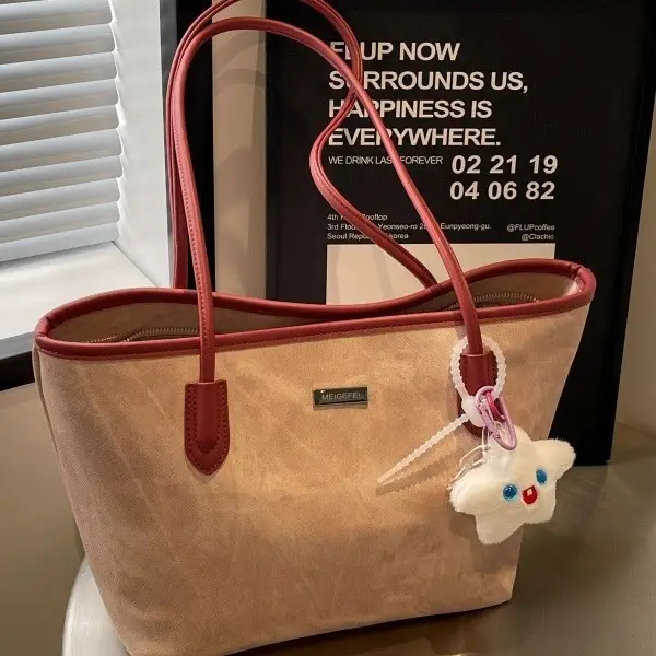 Women's Cross-Border Tan Shoulder Bag with Cute Charm