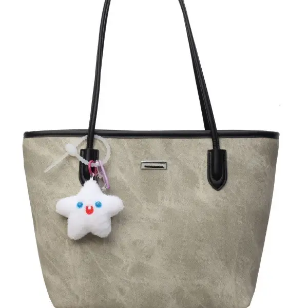 Women's Cross-Border Tan Shoulder Bag with Cute Charm