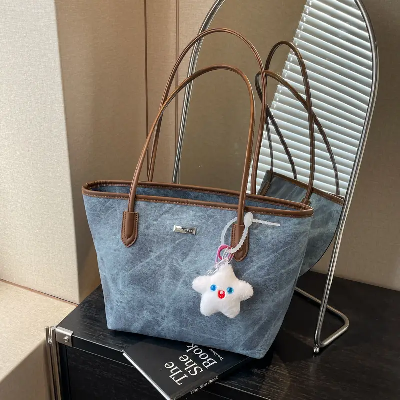 Women's Cross-Border Tan Shoulder Bag with Cute Charm