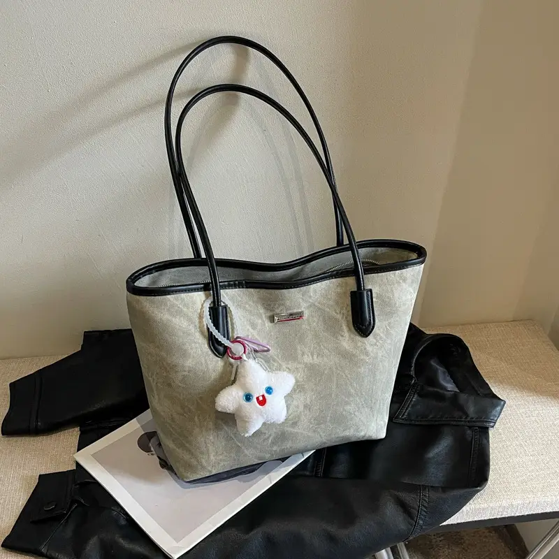 Women's Cross-Border Tan Shoulder Bag with Cute Charm