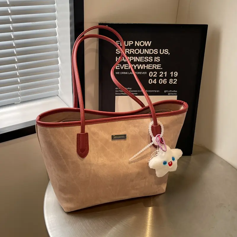 Women's Cross-Border Tan Shoulder Bag with Cute Charm