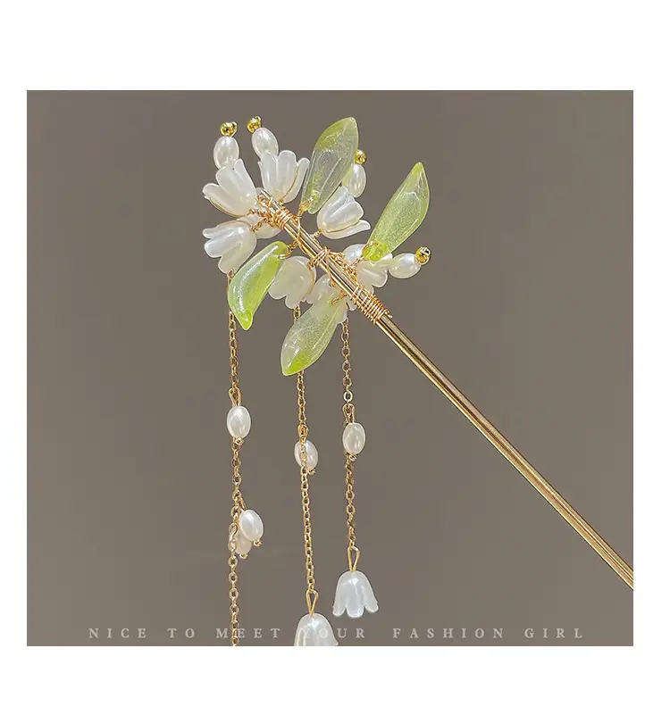 Lily Flower Tassel Hairpin Women Ancient Style New Chinese Style Chopsticks Metal Plate Hairpin Hanfu Headdress — feature 11