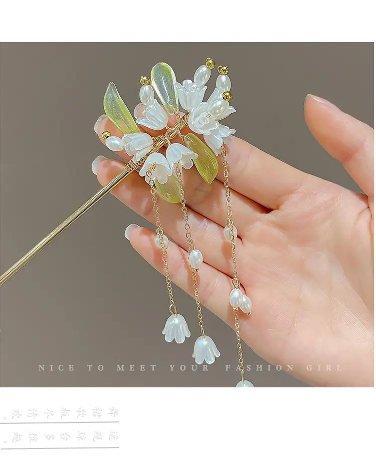 Lily Flower Tassel Hairpin Women Ancient Style New Chinese Style Chopsticks Metal Plate Hairpin Hanfu Headdress — feature 8