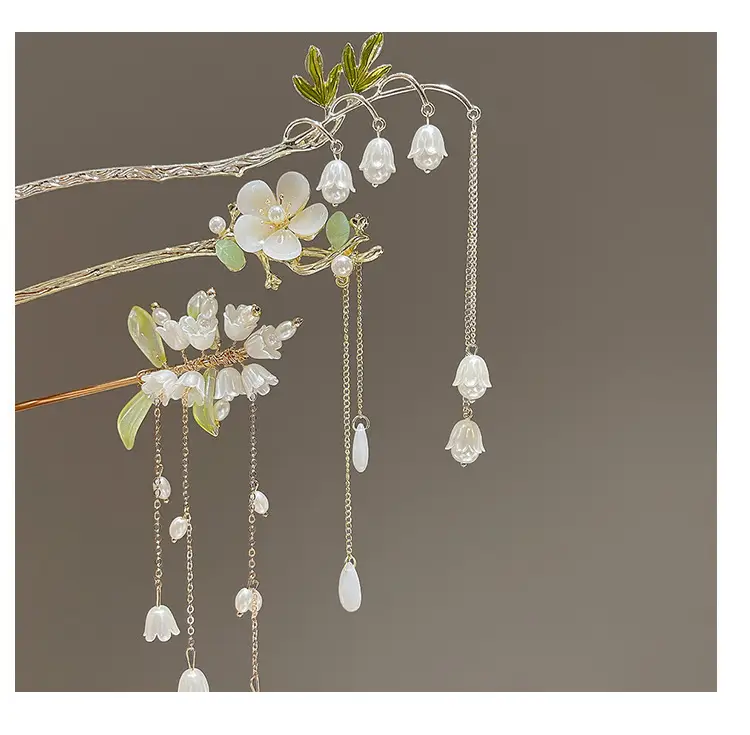 Lily Flower Tassel Hairpin Women Ancient Style New Chinese Style Chopsticks Metal Plate Hairpin Hanfu Headdress — feature 9
