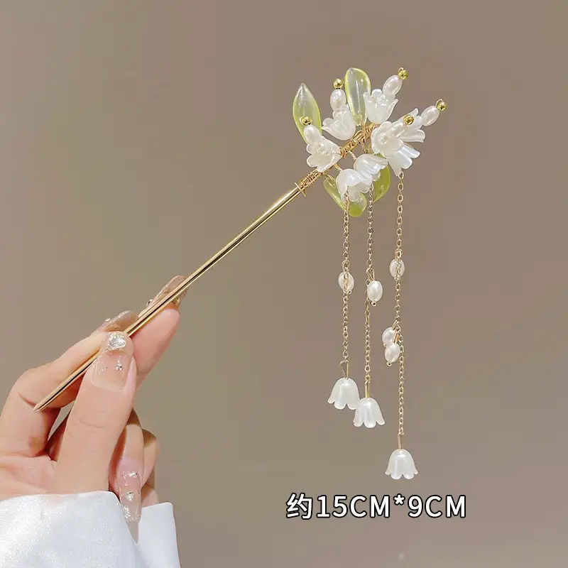 Lily Flower Tassel Hairpin Women Ancient Style New Chinese Style Chopsticks Metal Plate Hairpin Hanfu Headdress - Image 3