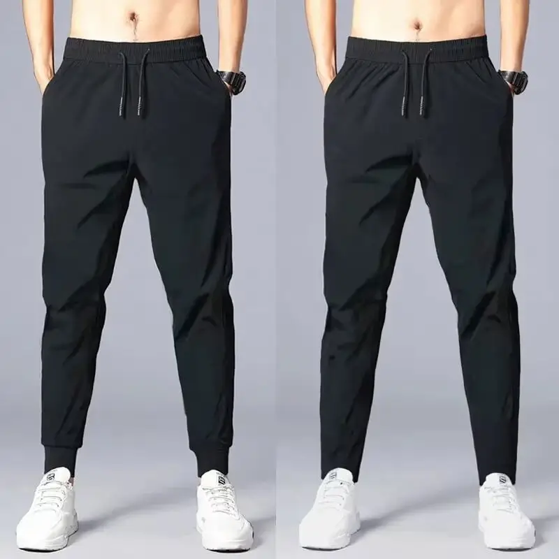 Men's Black Elastic Waist Jogger Pants Spring Autumn Loose Fit - Image 3